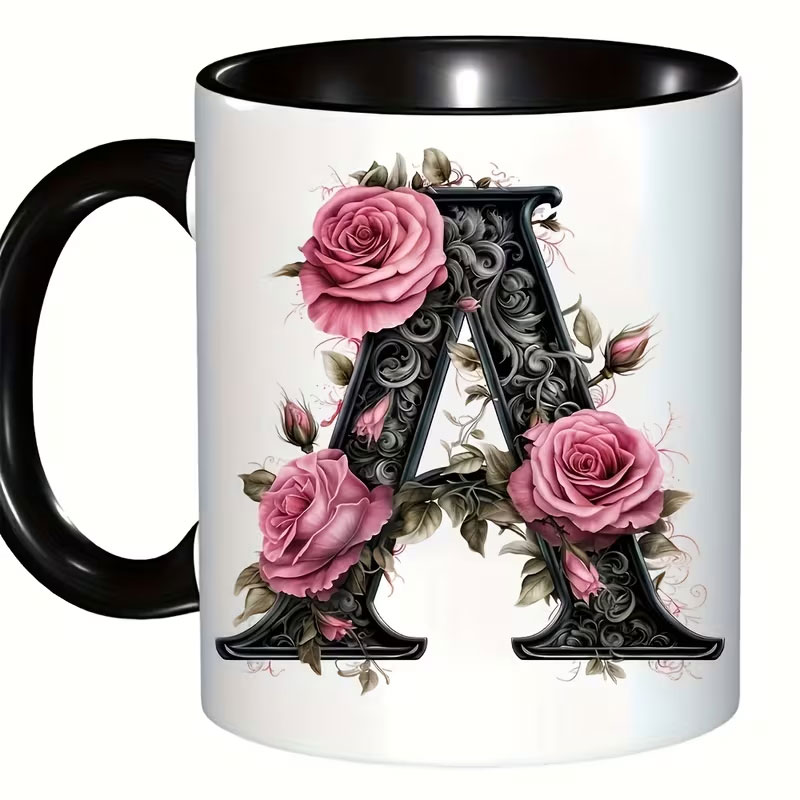 Coffee Tea Name - 1 Black Letter Flower A-F Printed